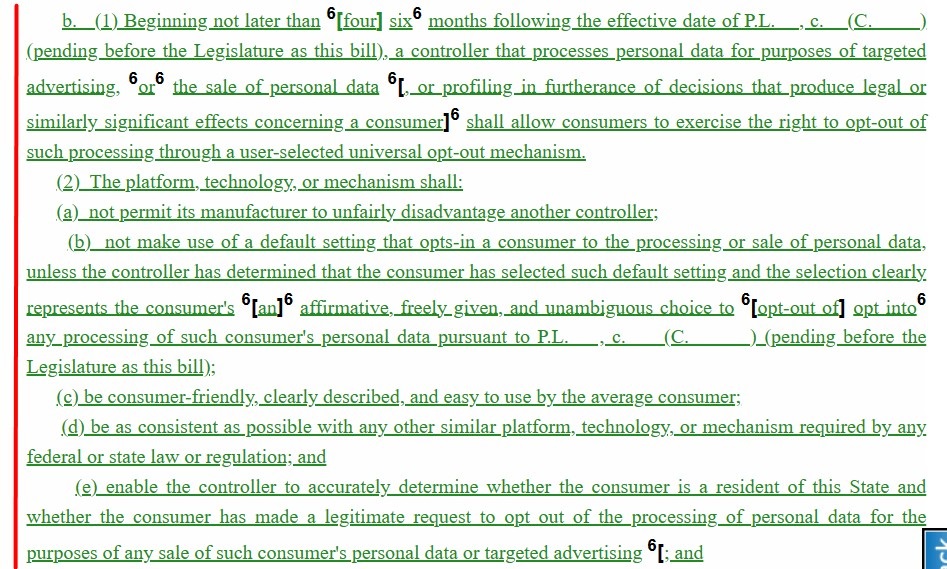 New Jersey SB 332: Opt out mechanism section