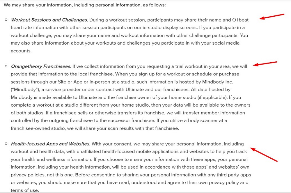Orangetheory Fitness Privacy Policy: We may share information clause