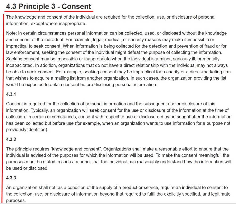 PIPEDA Principle 3: Consent - Excerpt