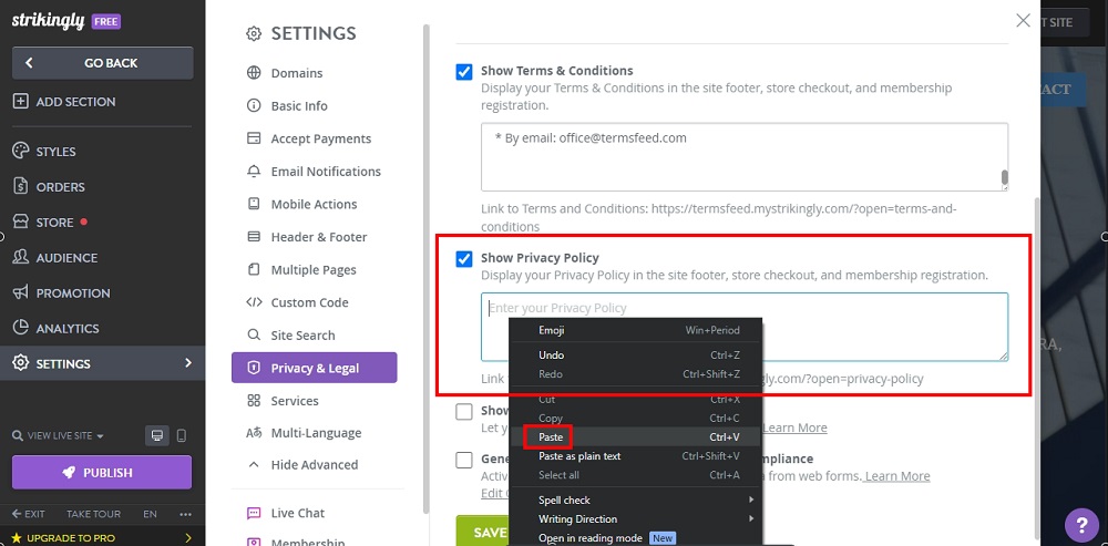 How to Add a Privacy Policy and Terms and Conditions on Strikingly ...