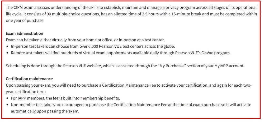 IAPP CIPM exam description