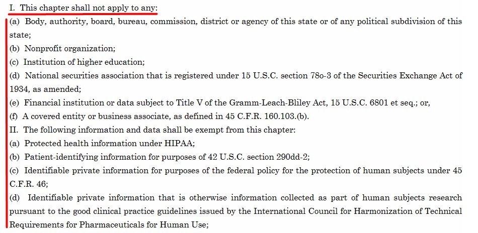 SB 255 Section 507 H 3: Exclusions