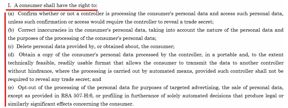 SB 255 Section 507 H 4: Consumer rights