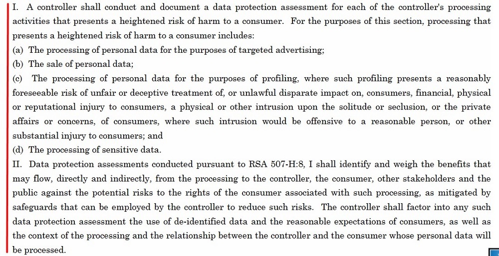SB 255 Section 507 H 8: Data protection assessments