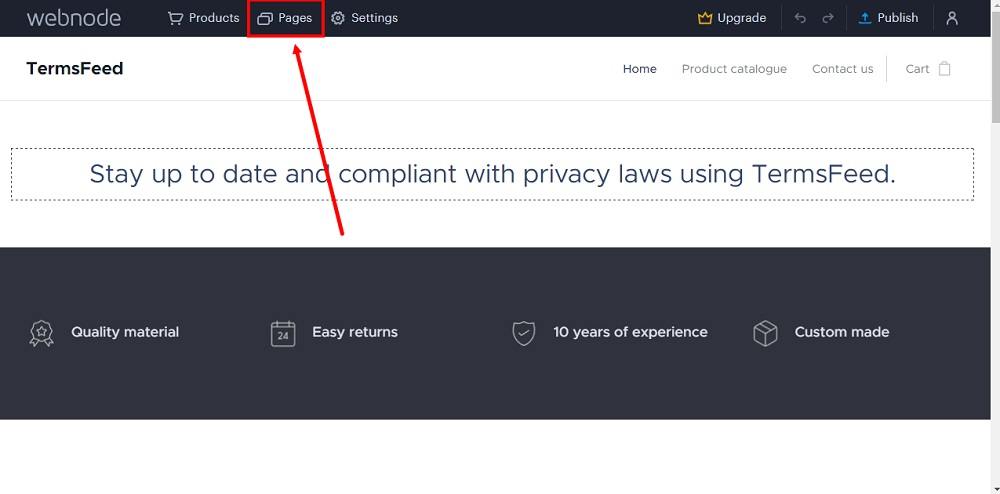TermsFeed Webnode: Pages