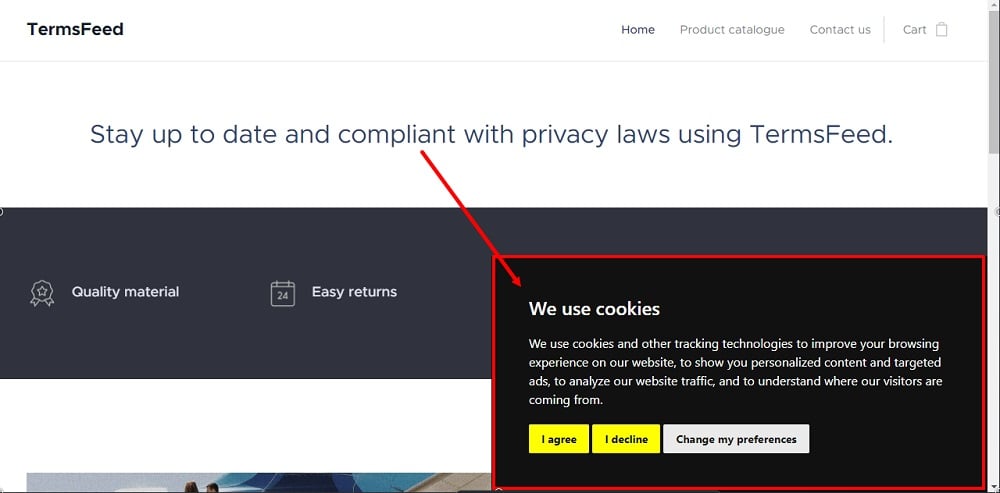TermsFeed Webnode: Published Cookie Consent banner displayed