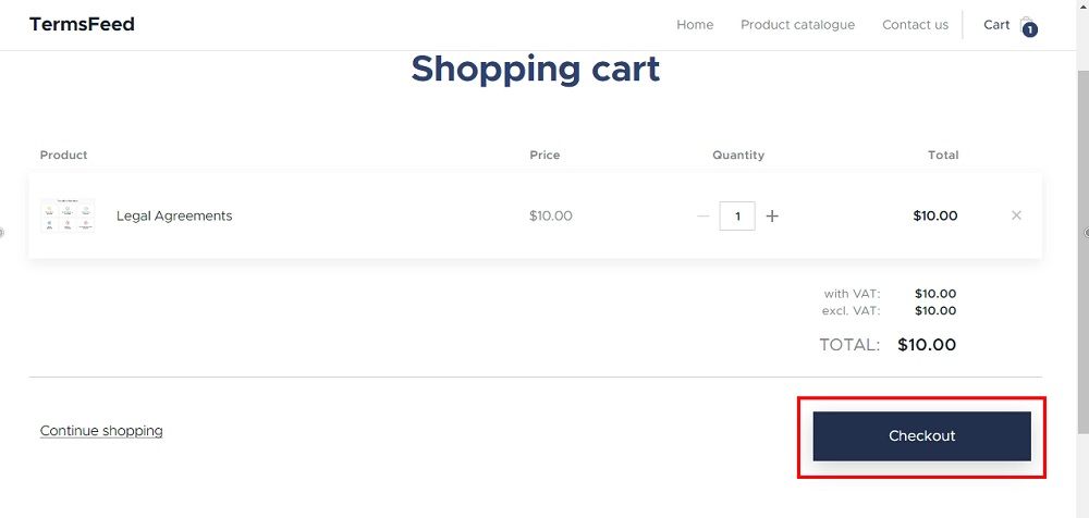 TermsFeed Webnode: Published - Product Cart Checkout