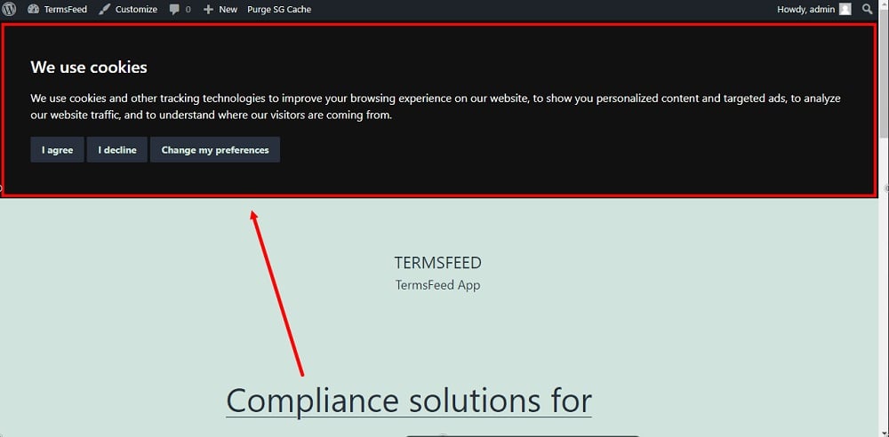 TermsFeed WordPress: Preview: Cookie Consent banner with Google Consent Mode V2