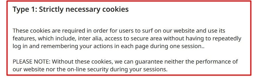 Acer Cookie Policy: Strictly necessary cookies clause