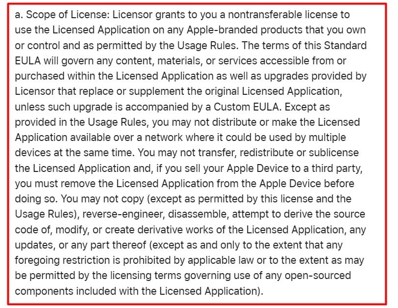 Apple EULA Scope of License clause