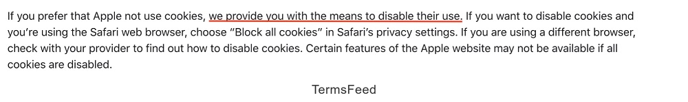 Apple Privacy Policy: Disabling cookies clause