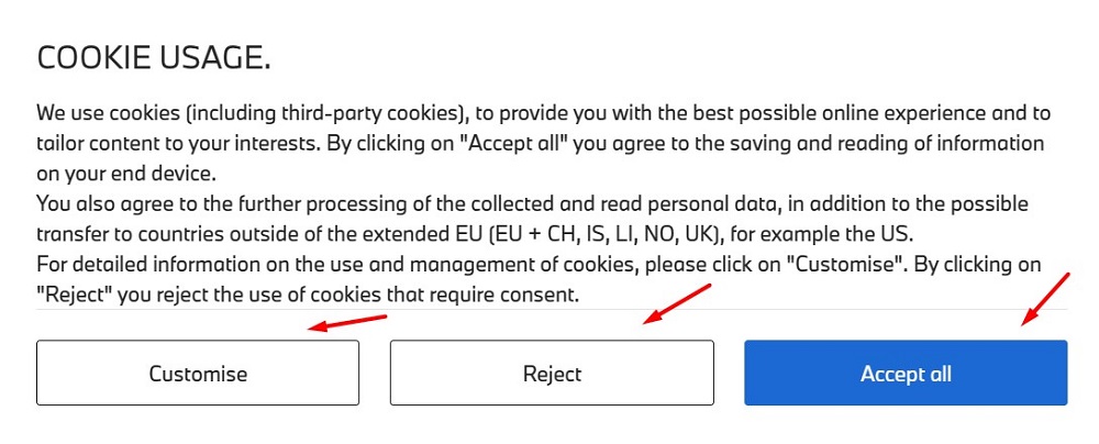 BMW Cookie Consent Notice