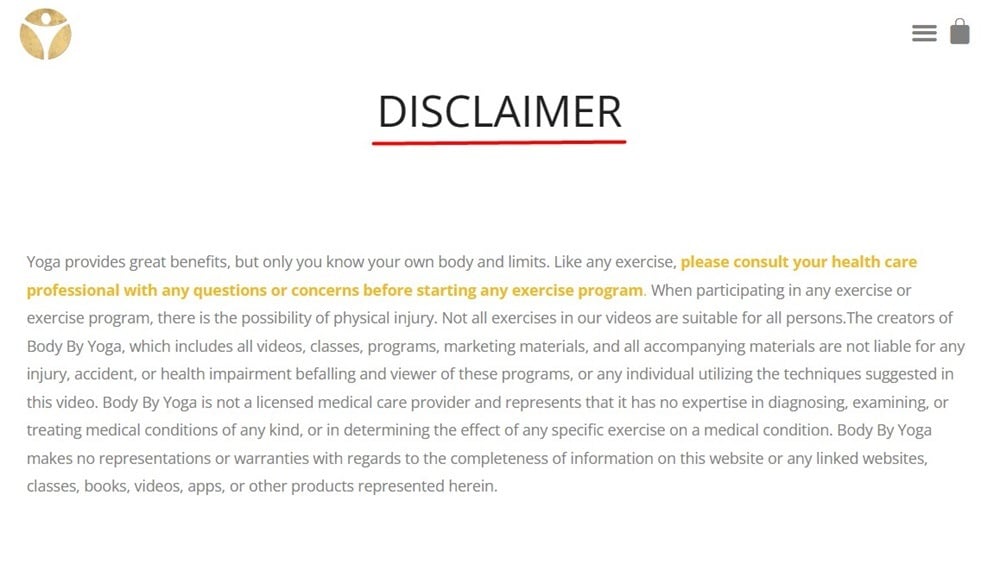 Body by Yoga Disclaimer