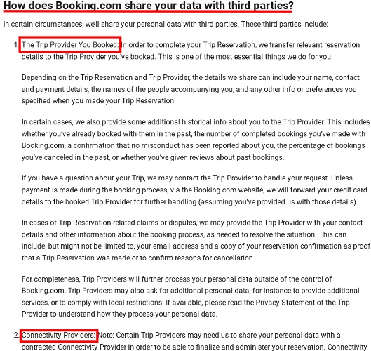 Booking Privacy Policy: Share data with third parties clause