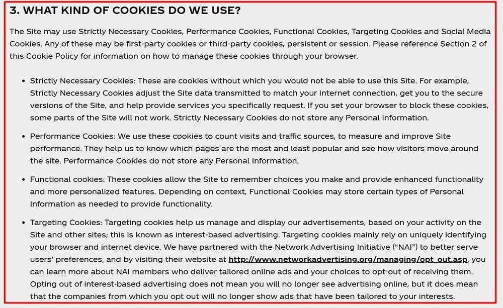 Coca Cola Cookies Policy Kinds of Cookies Used clause