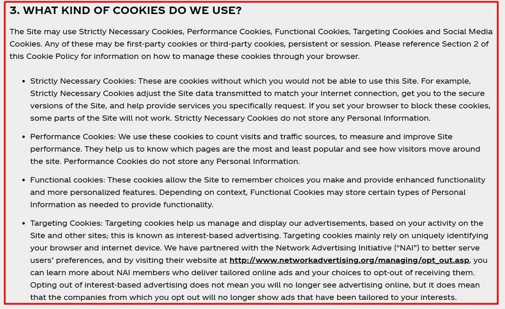Coca Cola Cookies Policy Kinds of Cookies Used clause