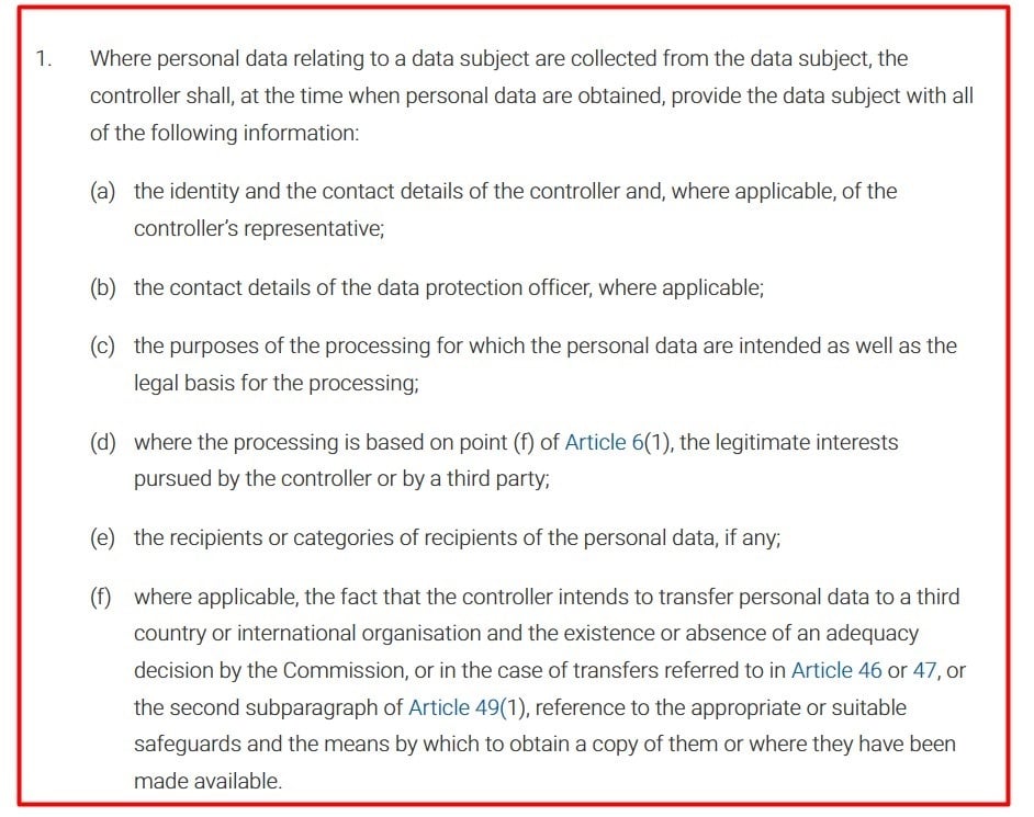 GDPR Article 13 Section 1