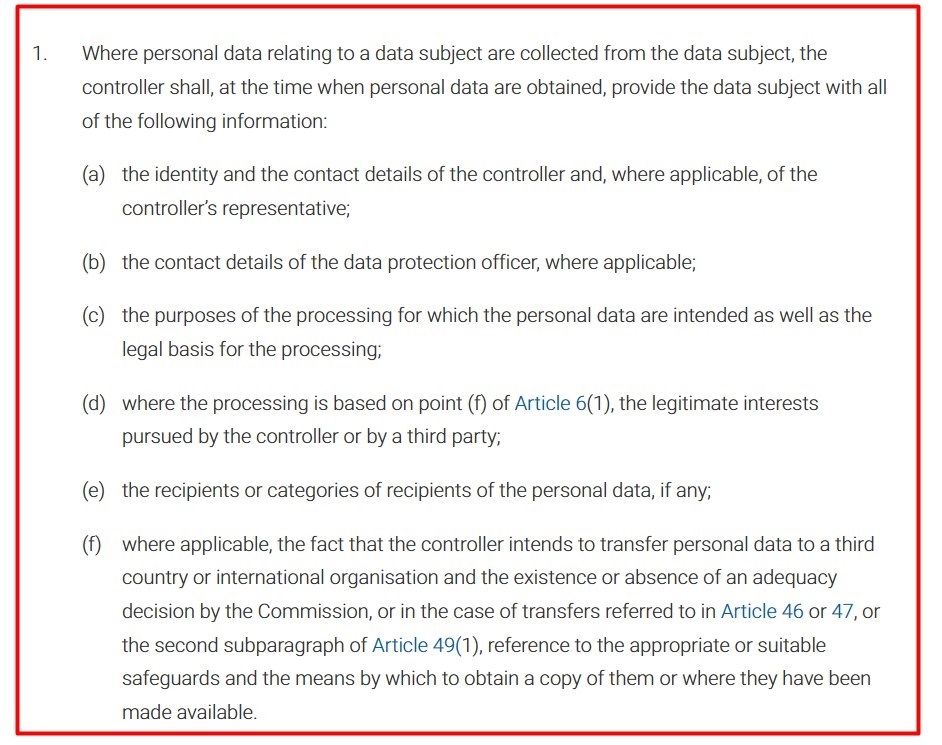 GDPR Article 13 Section 1