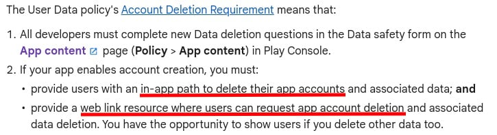 Google Play Console Help: Understanding Google Plays App Account Deletion Requirements - Overview section