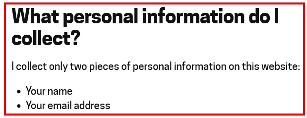 Maverick Words Privacy Policy: What personal information do I collect clause