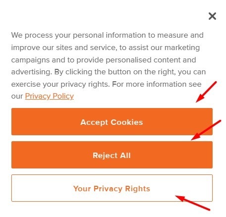 Orangetheory cookie consent notice