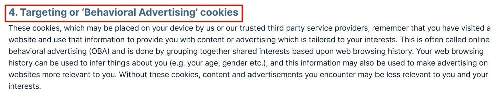 People Force Cookies Policy: Targeting or 'Behavioral Advertising' cookies clause