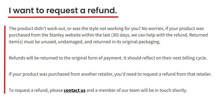 Stanley Request Refund information