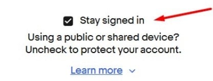 Screenshot of Stay Signed In checkbox