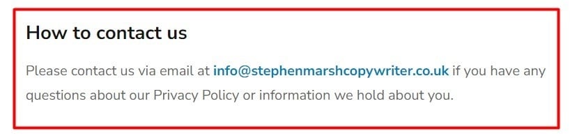 Stephen Marsh Privacy Policy: Contact clause