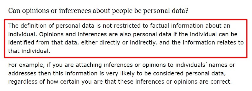 UK ICO Article on Direct Marketing - Definition of personal data