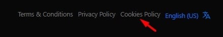 Website footer with Cookies Policy link highlighted