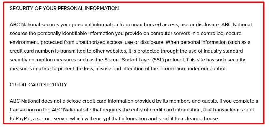 ABC National Privacy Policy: Security clause