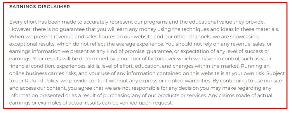 Amy Porterfield Earnings Disclaimer