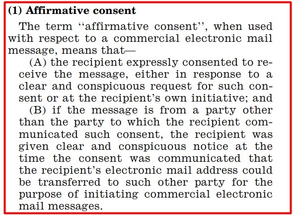 CAN-SPAM Definition of affirmative consent