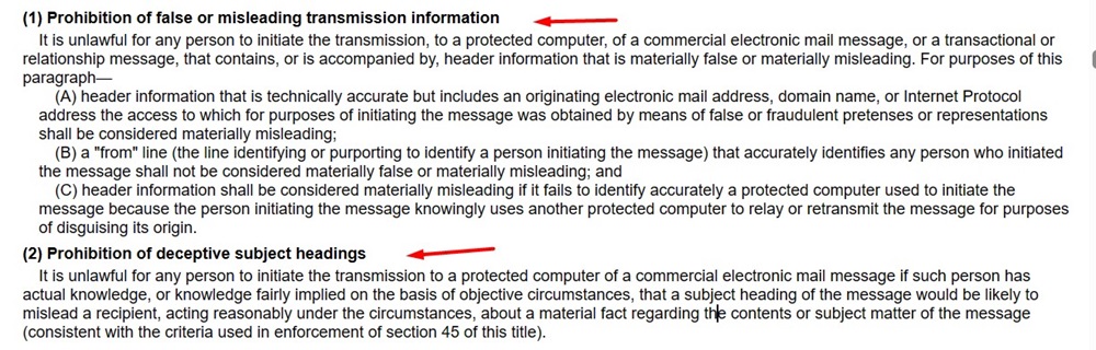 CAN-SPAM Section 7704 Sections a 1 and 2