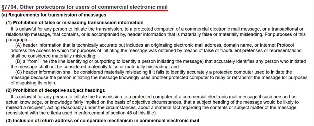 CAN-SPAM Section 7704 Section a excerpt