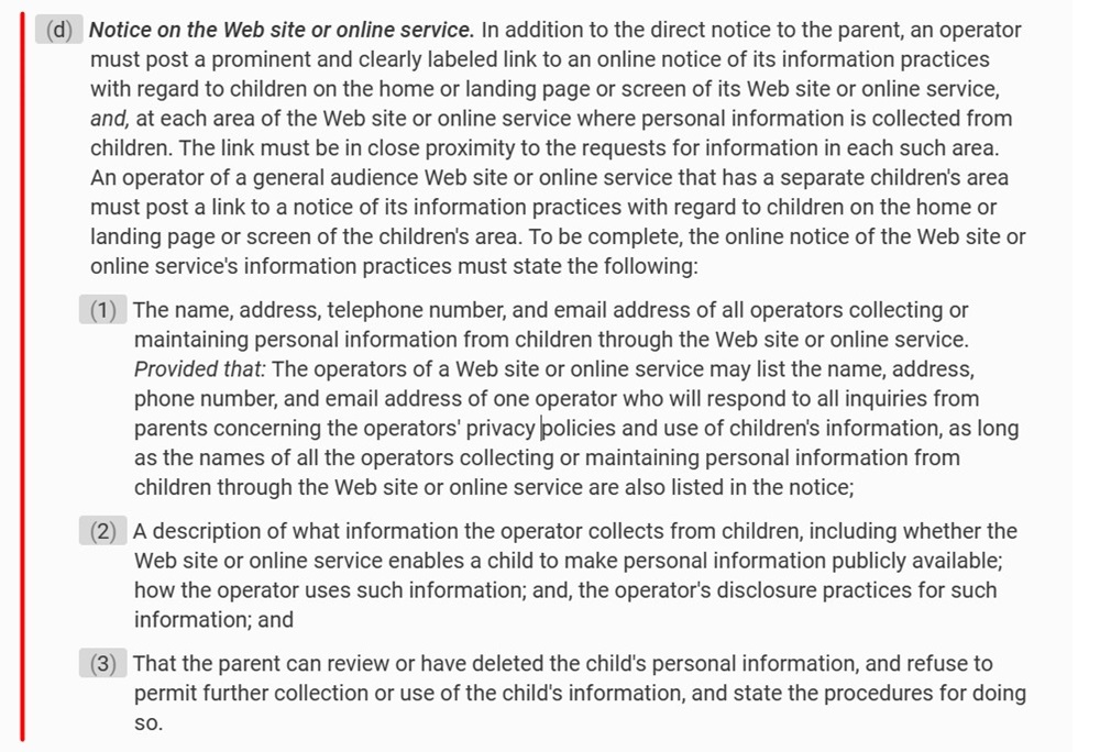 Childrens Online Privacy Protection Rule Section 312 4 d
