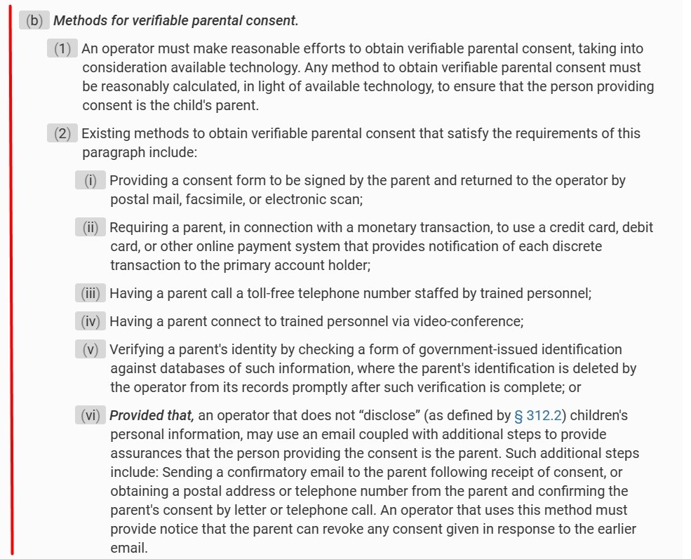 Childrens Online Privacy Protection Rule Section 312 5 b