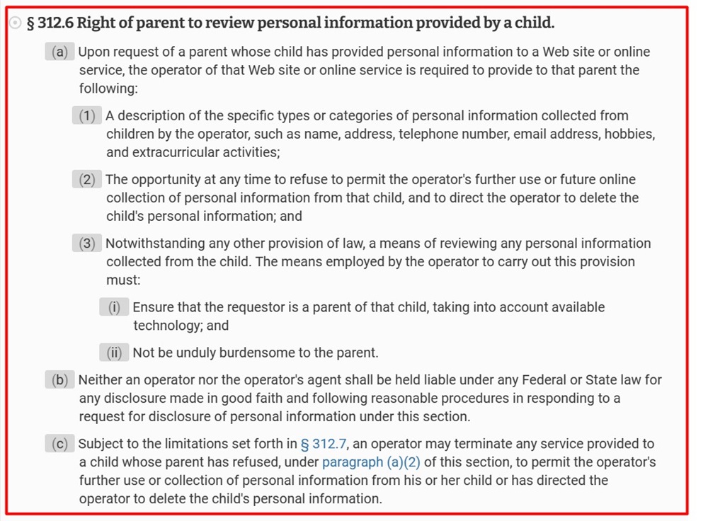 Childrens Online Privacy Protection Rule Section 312 6