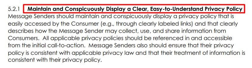 CTIA Messaging Principles and Best Practices: Privacy Policy section