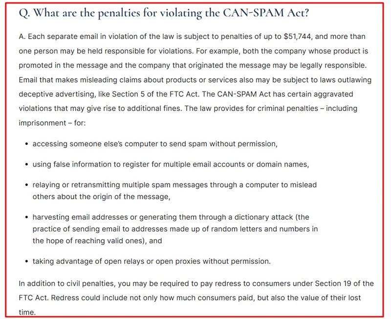 FTC CAN-SPAM Act Compliance Guide: Penalties section
