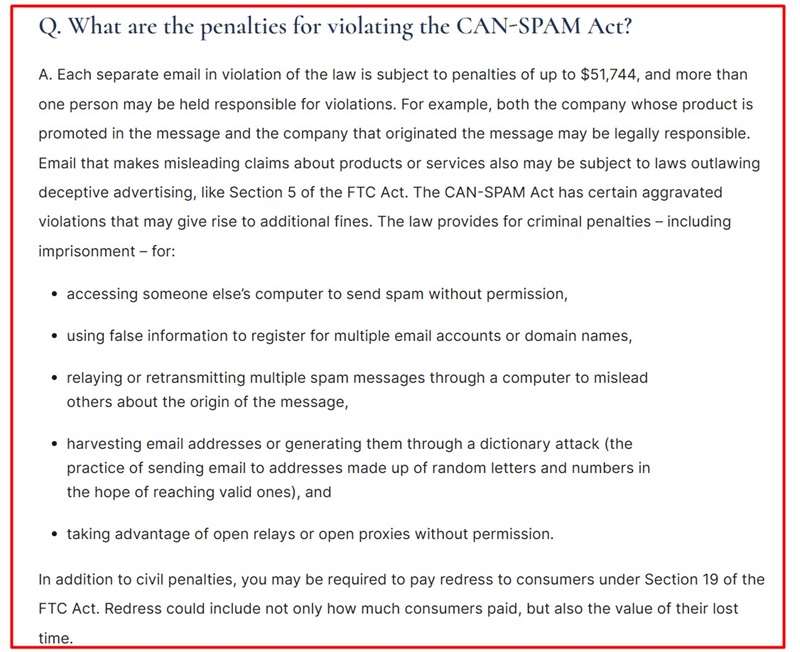 FTC CAN-SPAM Act Compliance Guide: Penalties section