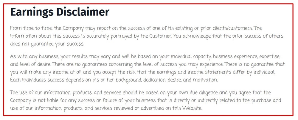 Inspiration Place Earnings Disclaimer
