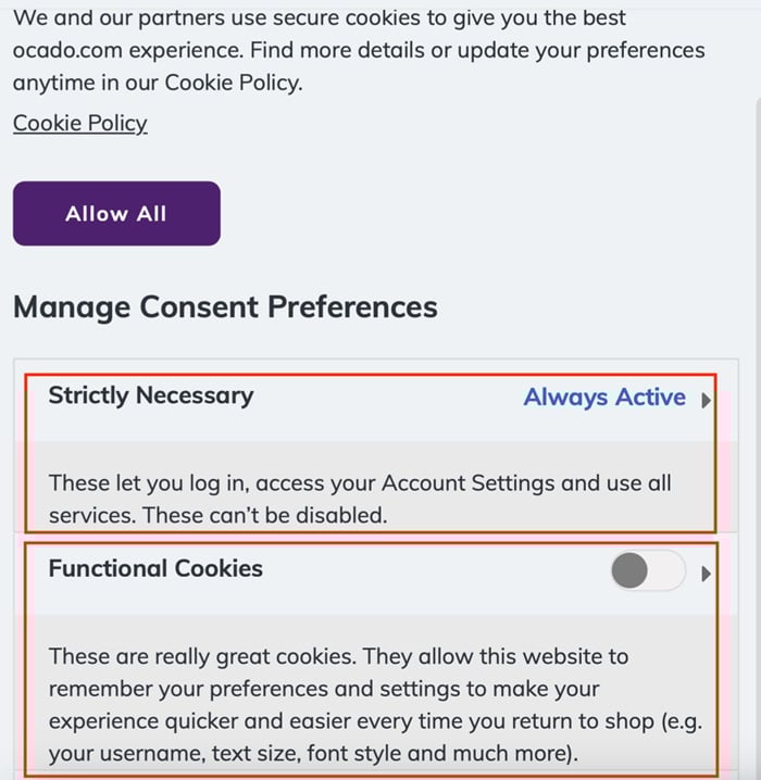 Screenshot of Manage Cookie Consent Preferences