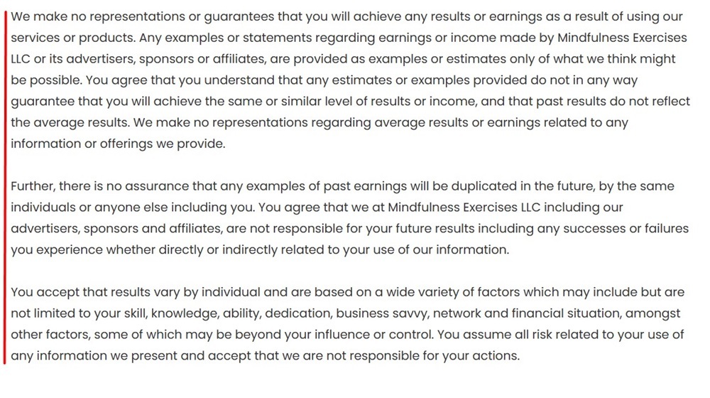 Mindfulness Exercises Earnings Disclaimer
