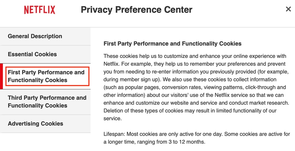 Netflix Privacy Preference Center
