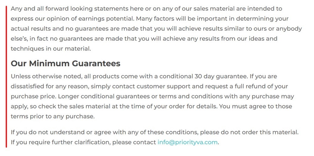 Priority VA Earnings Disclaimer