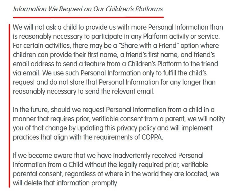 Sesame Street Privacy Policy Information we request on childrens platform clause