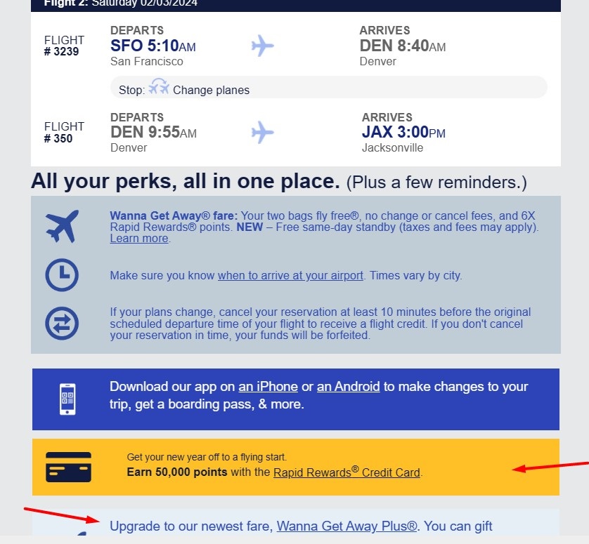 Southwest Airlines email screenshot