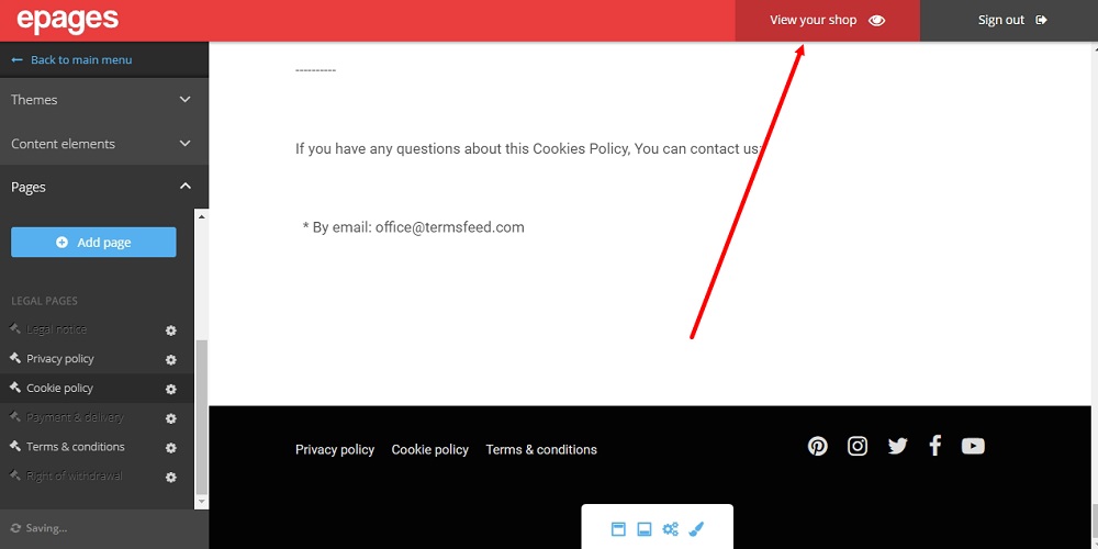 TermsFeed ePages: Editor - Cookies Policy - pasted - View your Shop